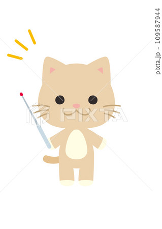 指し棒を持った可愛い猫のイラスト　全身　白背景　ベクター　クリップアート 109587944