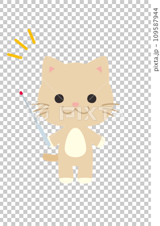 指し棒を持った可愛い猫のイラスト　全身　白背景　ベクター　クリップアート 109587944