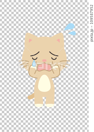 泣いている可愛い猫のイラスト　全身　白背景　ベクター　クリップアート 109587952