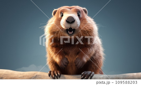 Cute, smiling fluffy marmot on a plain background. 109588203
