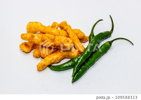 A picture of green chilli with kurkure A picture of green chilli with kurkure 109588313