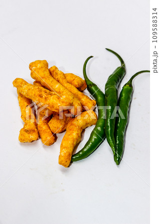 A picture of green chilli with kurkure A picture of green chilli with kurkure 109588314
