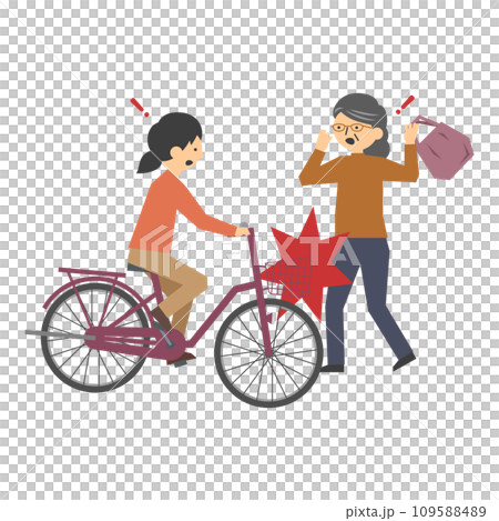 Illustration of a collision between a bicycle driven by a woman and a female pedestrian 109588489