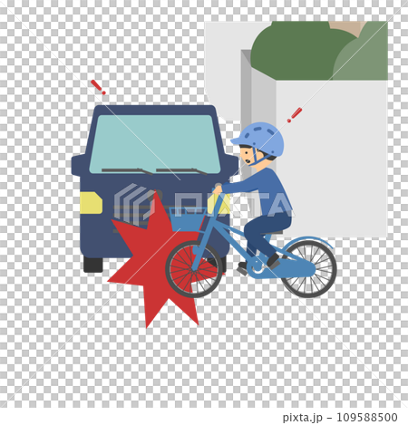 Illustration of a collision between a car and a boy's bicycle 109588500