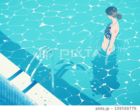 プールで泳ぐ女の子 109588776