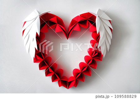 AI-generated content. Paper origami heart with wings on white background. Valentine's day concept. 109588829