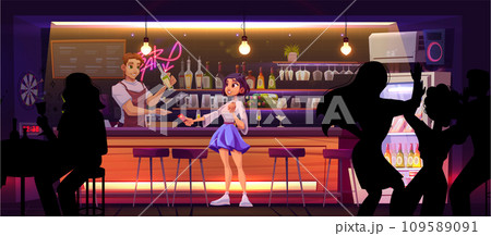 Bartender making cocktail for young woman 109589091