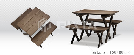 3d isometric picnic table, wooden bench furniture 109589316