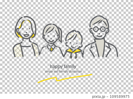 Middle generation family of four - simple and stylish line drawing illustration 109589975
