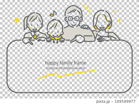 Middle generation family of four frame - simple and stylish line drawing illustration 109589977