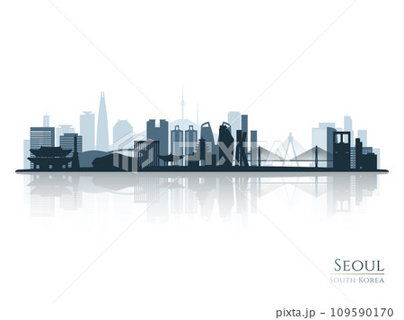 Seoul skyline silhouette with reflection. Seoul skyline silhouette with reflection. 109590170