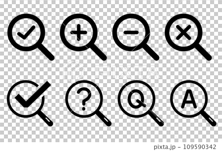 Business-oriented magnifying glass icon set black Business-oriented magnifying glass icon set black 109590342