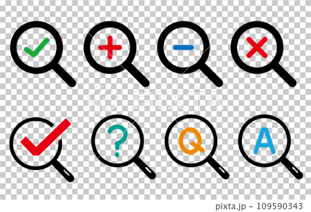 Business-oriented magnifying glass icon set in color Business-oriented magnifying glass icon set in color 109590343