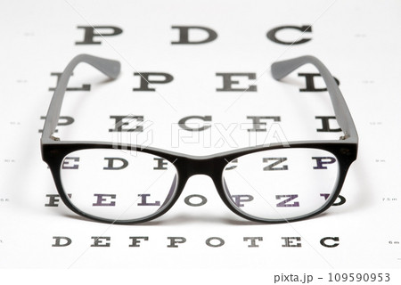 Glasses on eye chart 109590953