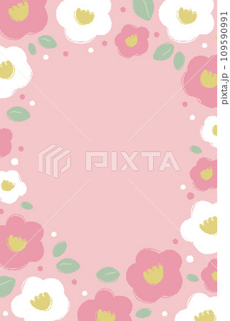 椿のフレーム（ピンク背景・縦） 109590991