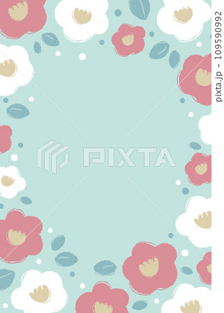 椿のフレーム（緑背景・縦） 109590992