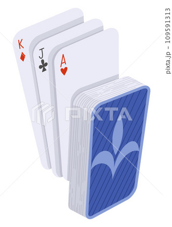 Board game, flat isometric view. Isolated colored icon. Playing cards gaming. Cartoon family table game for adults and kids for leisure and recreation. Vector illustration 109591313