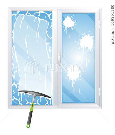 Window cleaning service concept with glass scraper and spray vector illustration Window cleaning service concept with glass scraper and spray vector illustration 109591380