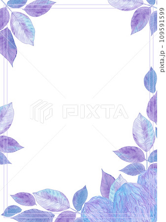 Hand drawn watercolor purple and blue walnut leaves post card isolated on white background. Can be used for card, label, book cover and other printed products. Hand drawn watercolor purple and blue walnut leaves post card isolated on white background. Can be used for card, label, book cover and other printed products. 109591599