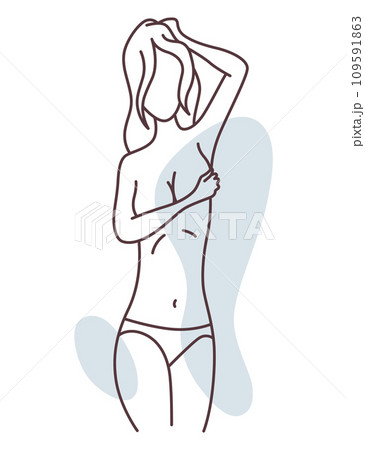 Female body. Sensual woman. Body positivity, self love, femininity concept. Linear flat vector illustration on white background 109591863