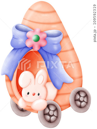 Rabbit sleeping in a carrot car	 109592319
