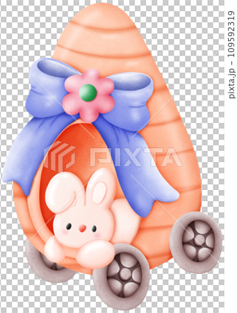 Rabbit sleeping in a carrot car	 109592319