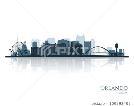 Orlando skyline silhouette with reflection. 109592403