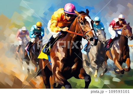 迫力の競馬シーン 109593101