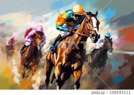 迫力の競馬シーン 迫力の競馬シーン 109593111