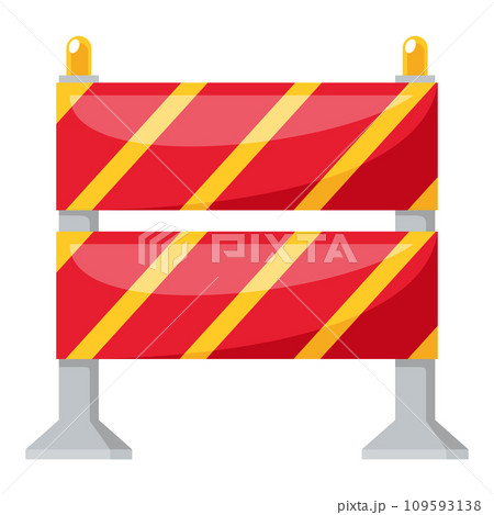 Traffic road repair barrier. Safety barricade or warning alert signs. Streets symbol safe reconstruction, striped coloring of main planned works. Vector illustration 109593138