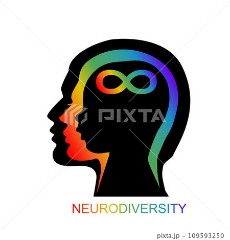 Man head profile with rainbow infinity symbol 109593250