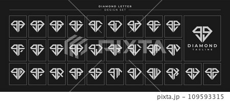 Set of diamond crystal lowercase letter G GG logo, number 9 99 design 109593315