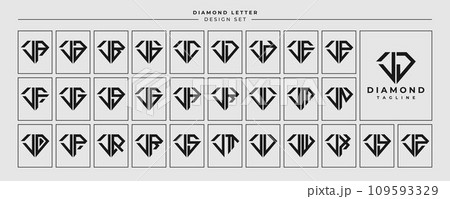 Line jewelry diamond letter J JJ logo design set 109593329