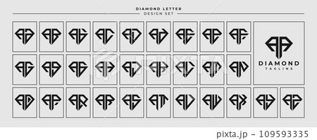 Line jewelry diamond letter A AA logo design set 109593335
