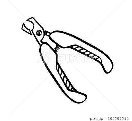 Scissors for cutting the claws of pets. Pet grooming.  Doodle style hand drawn. Vector illustration. 109593518