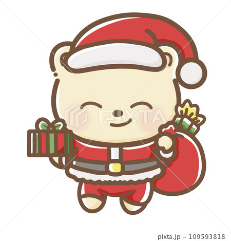 Kawaii Bear Christmas santa Red and Green hand drawn illustration 109593818