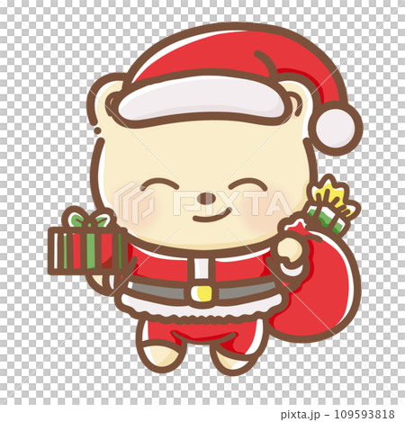 Kawaii Bear Christmas santa Red and Green hand drawn illustration 109593818