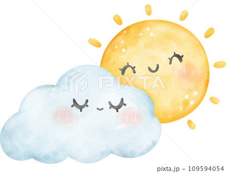 Cute Saturn with ring watercolor nursery illustration hand painted 109594054