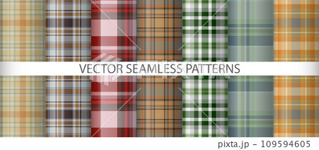 Set tartan plaid fabric. Texture check seamless. Vector pattern background textile. 109594605