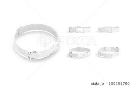 Blank white dog collar with plastic buckle mockup, different views 109595790