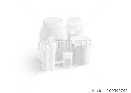 Blank white big and small protein cans mockup, side view 109595792