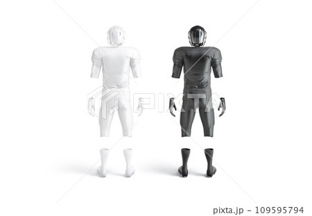 Blank black and white american football uniform mockup, back view Blank black and white american football uniform mockup, back view 109595794