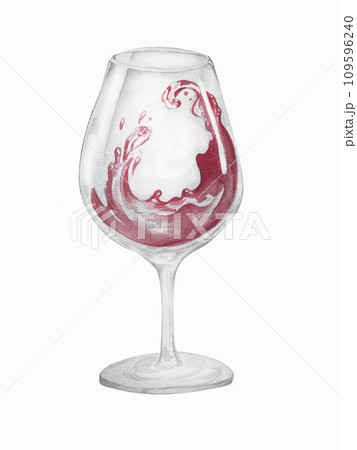 Red wine glass watercolor illustration. Hand drawn element. C glass with cabernet, merlot, chianti wine on white background. 109596240