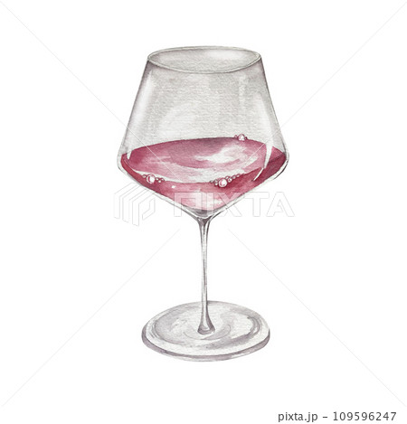 Red wine glass watercolor illustration. Hand drawn element. C glass with cabernet, merlot, chianti wine on white background. 109596247