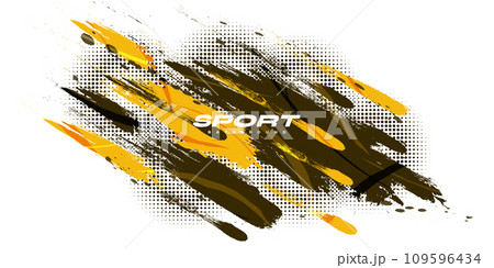 Brown and Orange Brush Background with Halftone Effect Isolated on White Background. Sport Background with Grunge Style. Scratch and Texture Elements For Design 109596434