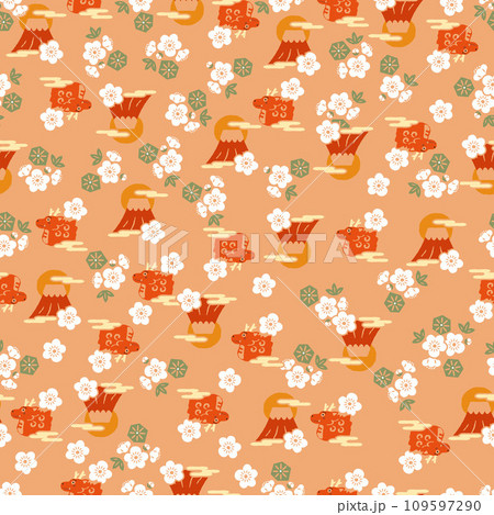 辰年のシームレスなパターン。日本の伝統的な柄。和柄。縁起の良い柄、吉祥紋、十二支、ドラゴン、正月、元 109597290