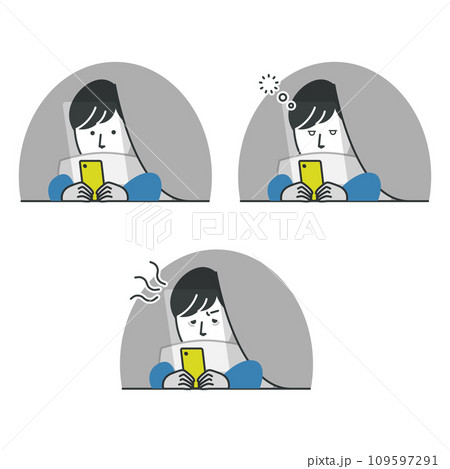 夜更かししてスマホを触る男性表情セット 109597291