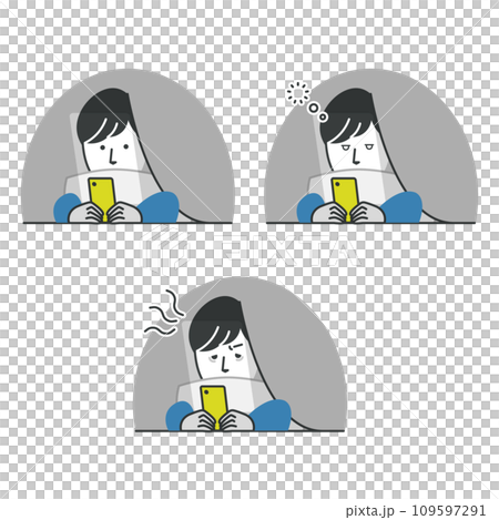 夜更かししてスマホを触る男性表情セット 109597291