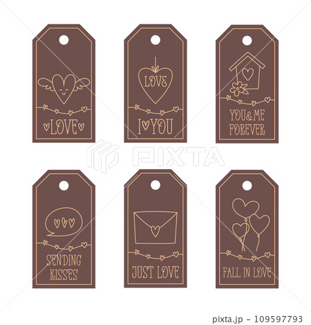 Valentines Day printable tags template in doodle style 109597793