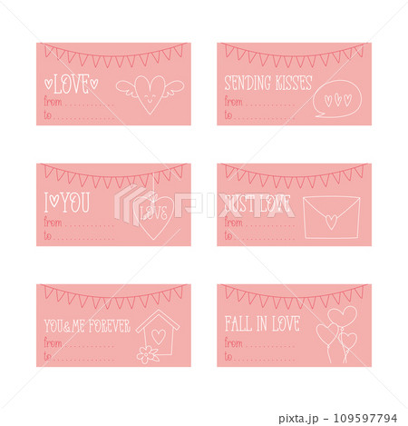 Valentines Day printable gift tags template in doodle style 109597794